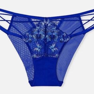 Victoria's Secret Blue Floral Lace Strappy Bikini Panty